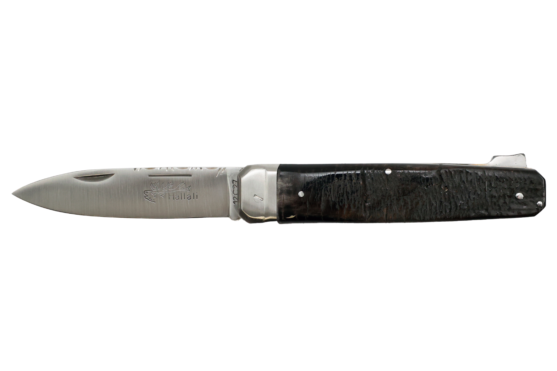 Couteau pliant de chasse Hallali par Douris Chastel - manche 14 cm croûte de buffle