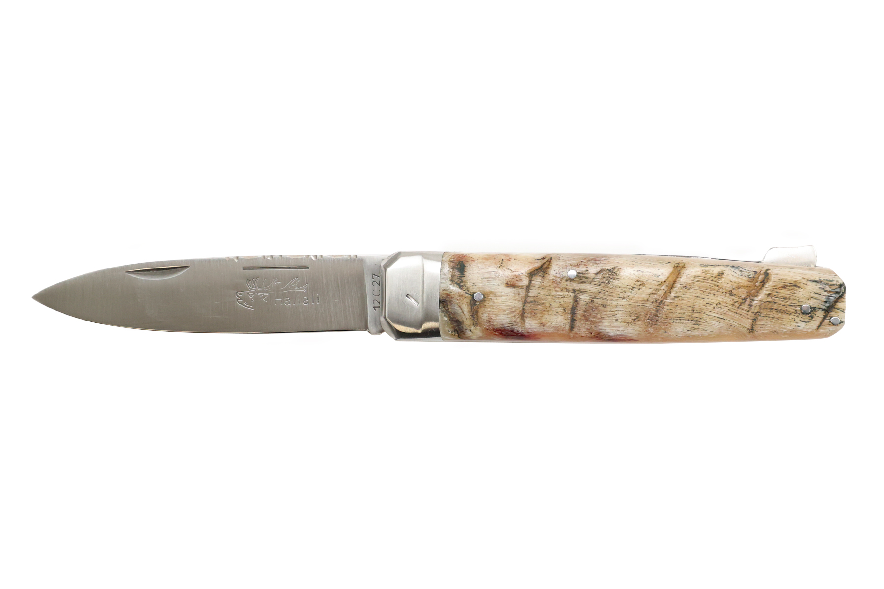 Couteau pliant de chasse Hallali par Douris Chastel - manche 14 cm corne de béliee